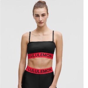 lululemon Satin Shine Logo Black and Red Sports Bra Size Small